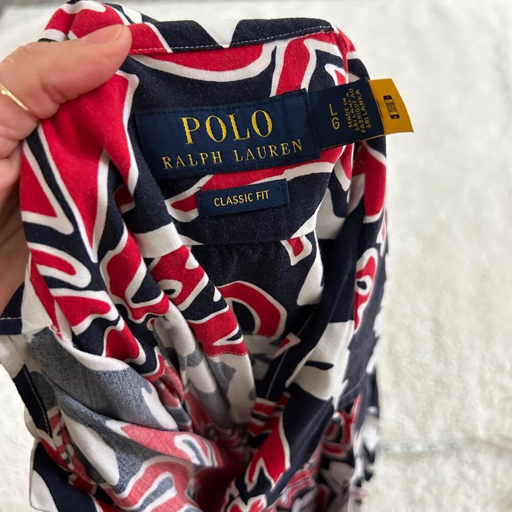 Polo Ralph Lauren Mens Hawaiian Shirt Sz L Navy Red Preppy Summer Country Club - Picture 6 of 7